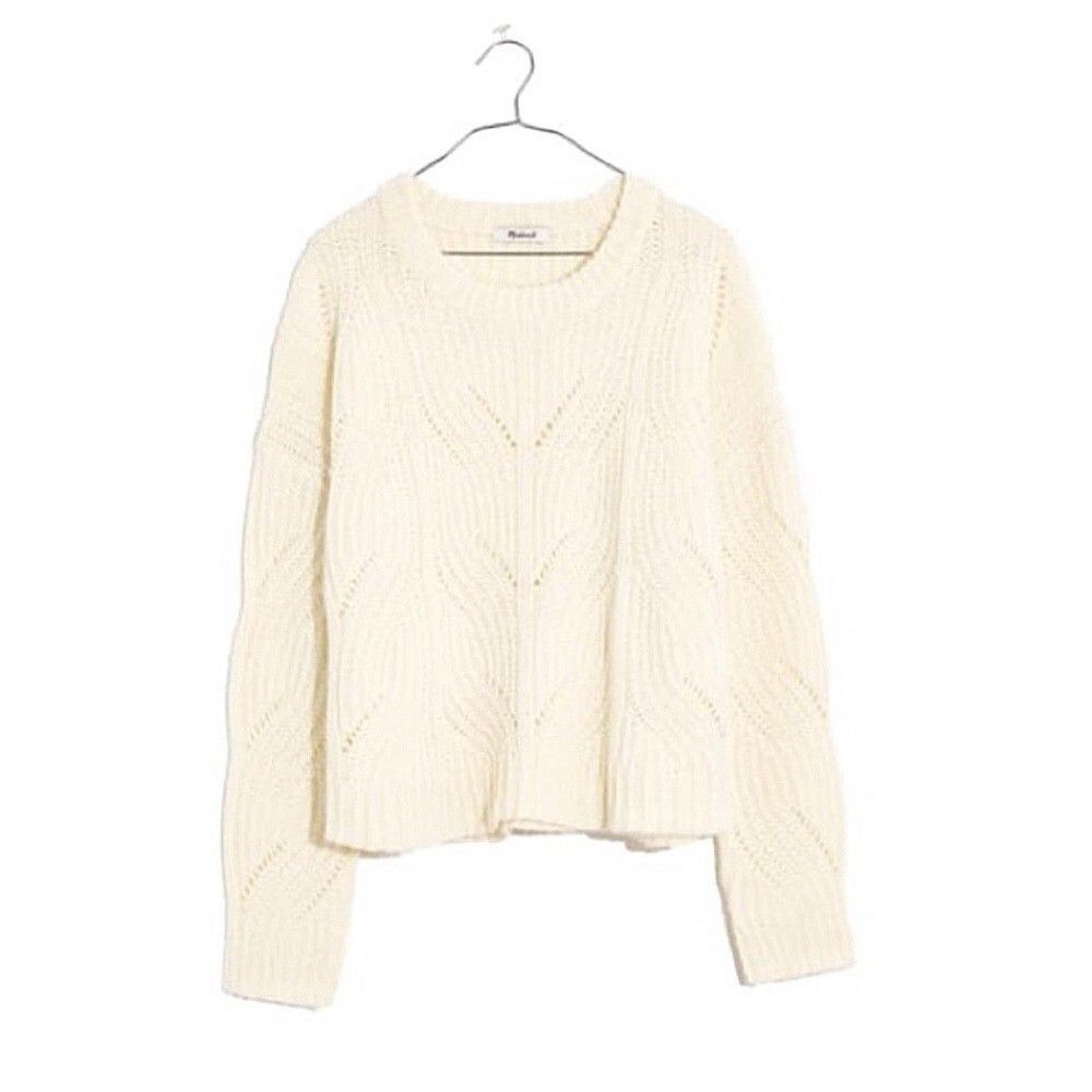 Madewell Sweater Womens Small Ivory Cream Pointelle Knit Pullover Long Sleeve